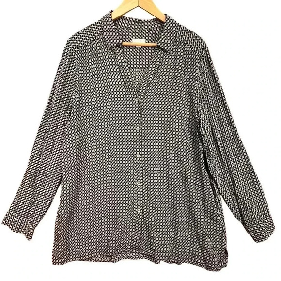 J Jill Women’s Gray Black Button Up Shirt Long Sleeve Rayon Career‎ Casual Large - Picture 1 of 7